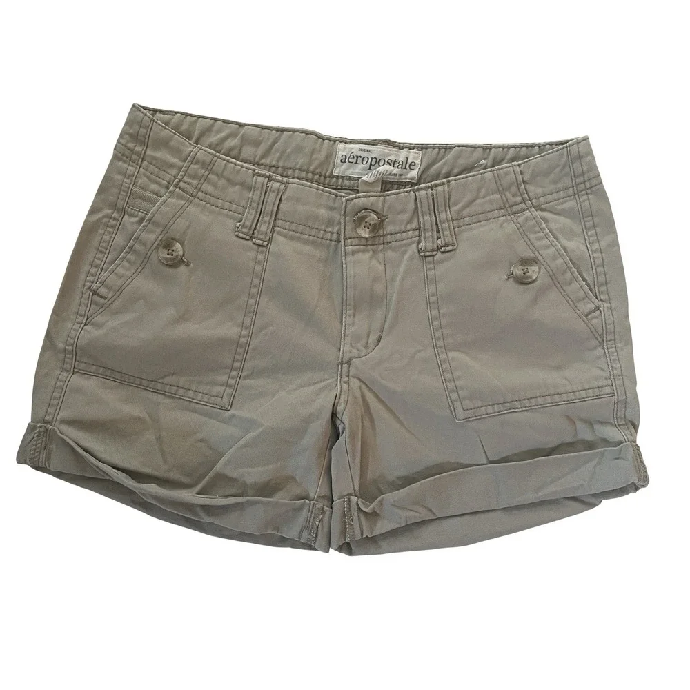 Aeropostale Size 5/6 Tan Cargo Mini Shorts Pocket Button Y2K Cotton Low Rise